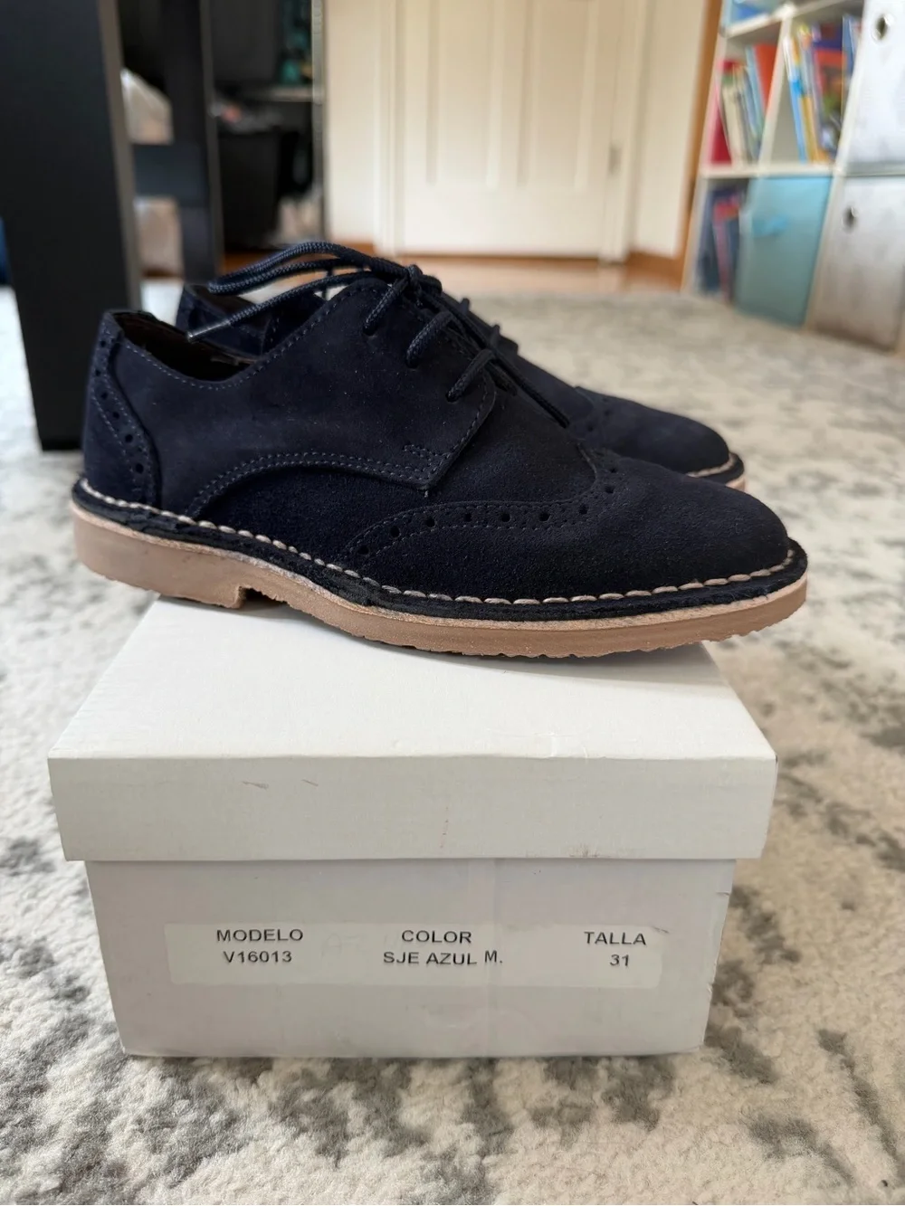 Boys Navy Suede Wingtip Dress Shoes